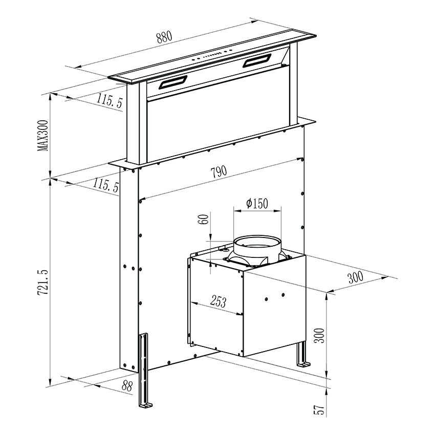 Máy hút mùi âm tủ Down Draff Glass FS 90HF