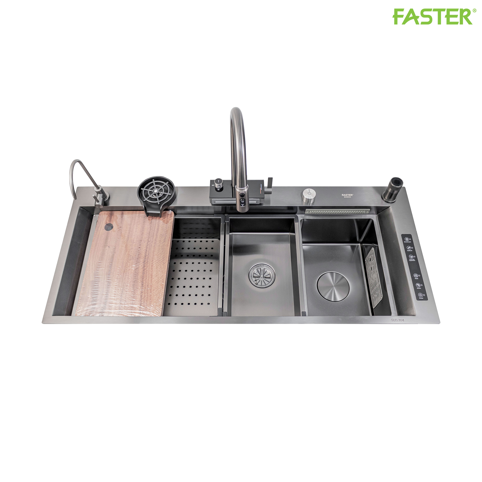 Chậu rửa bát hai hố ứng dụng sóng siêu âm kết hợp lọc hydrogen FS 11550BLX
