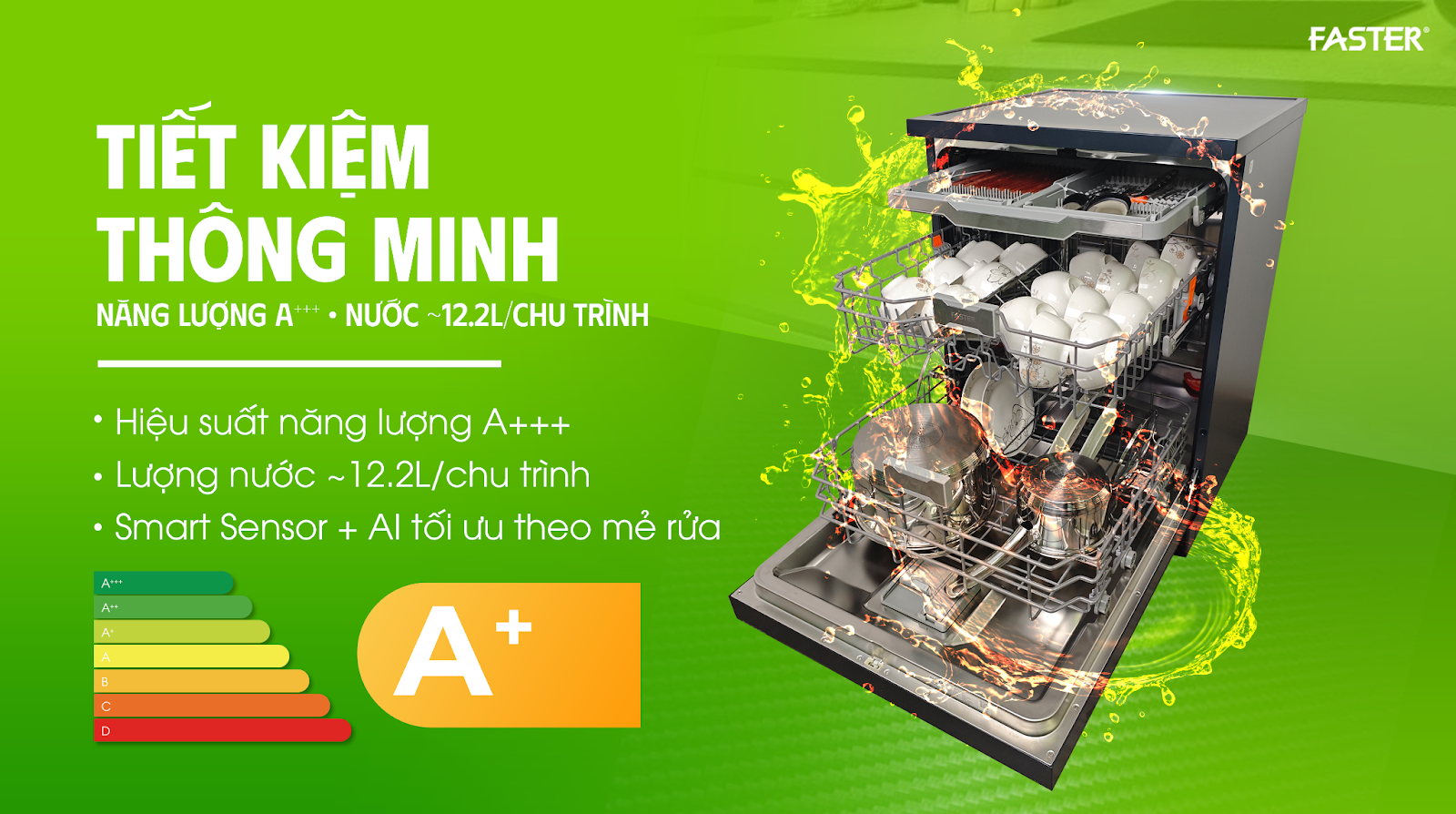 Máy rửa bát Faster ECO 8516 SERI 8 SMART