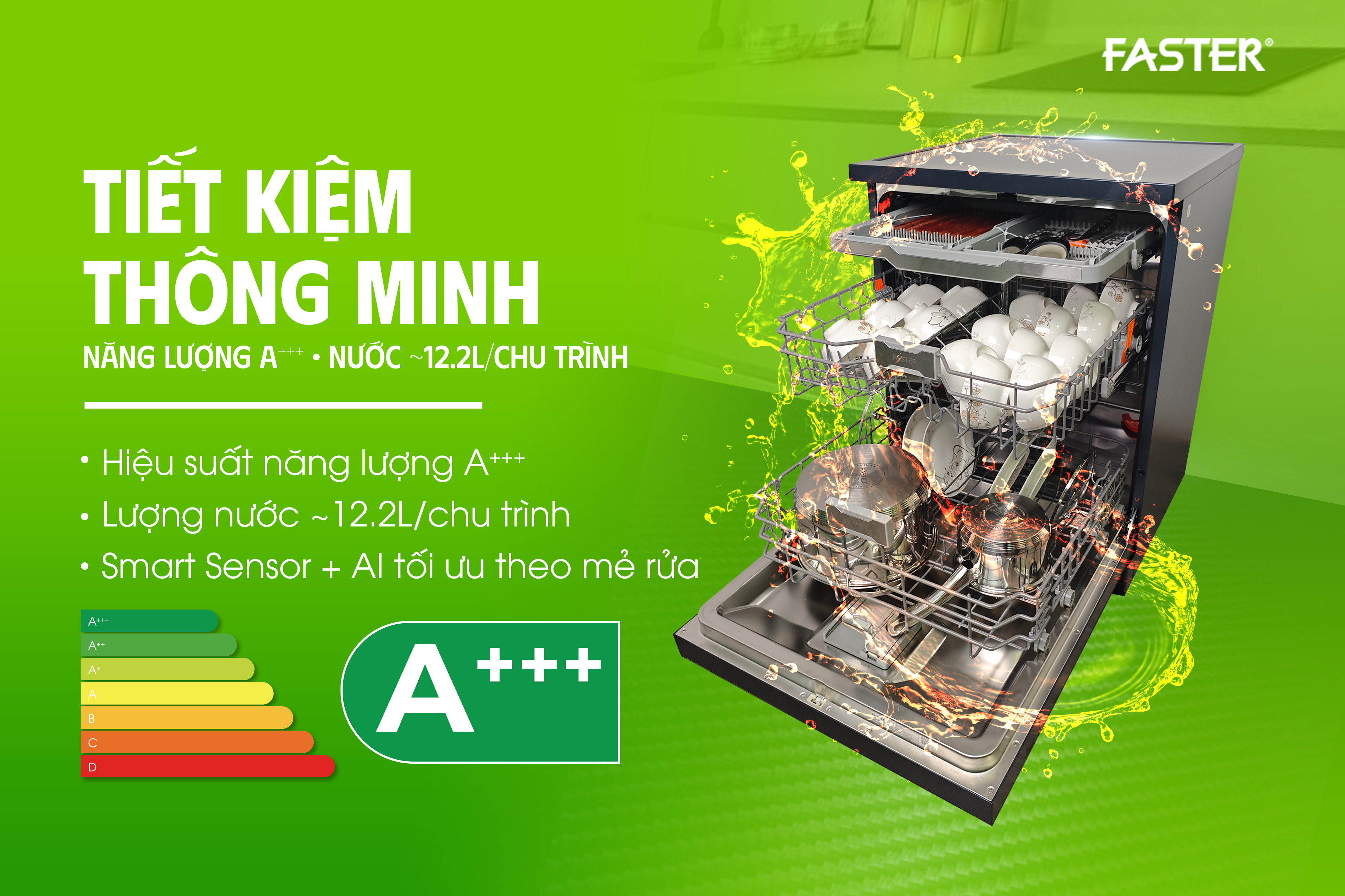 Máy rửa bát ECO 8516 SERI 8 SMART Sấy khô & diệt khuẩn - vệ sinh tối ưu, bảo vệ sức khỏe