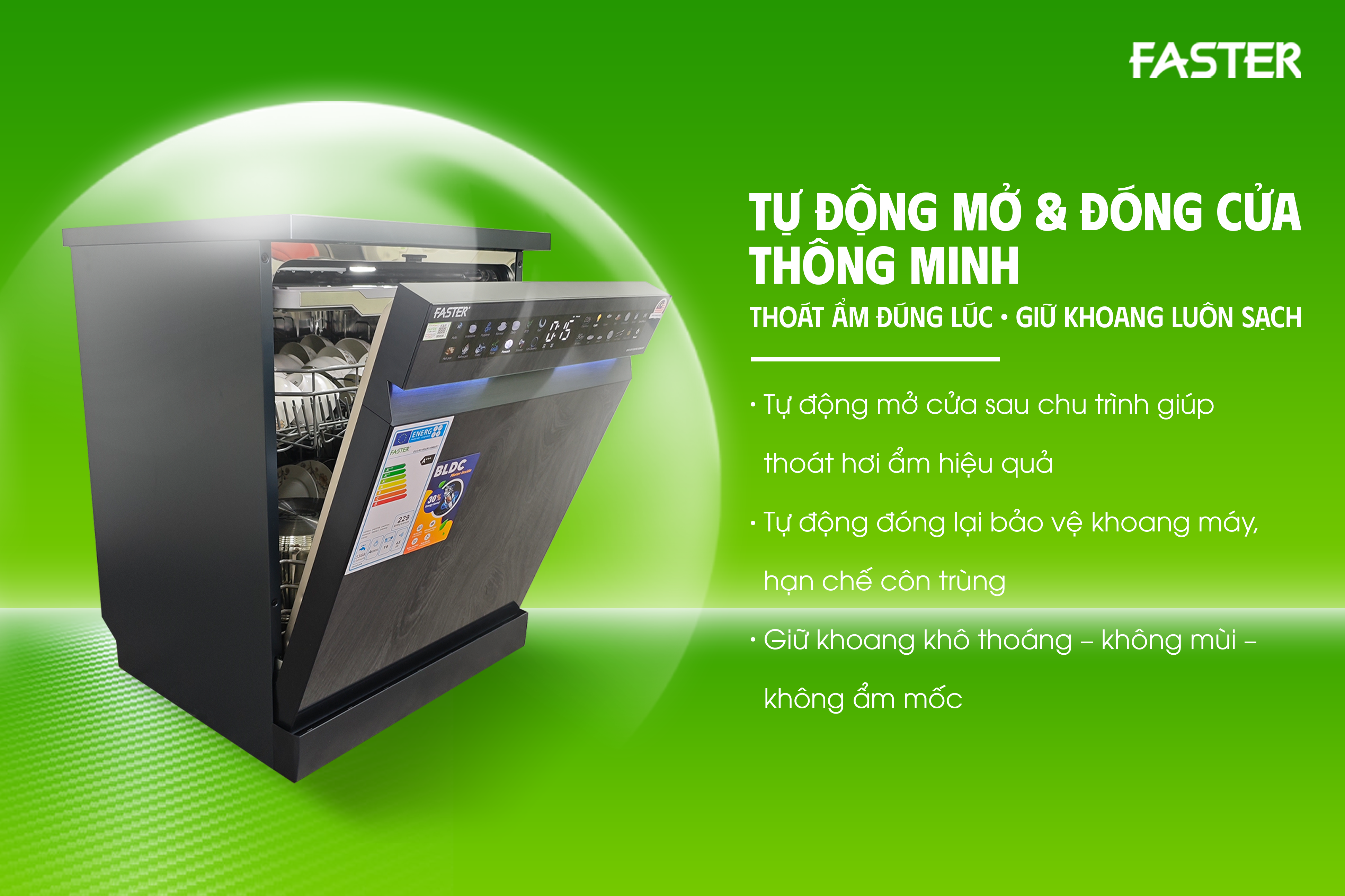 máy rửa bát ECO 8516 SERI 8 SMART tự động mở/đóng cửa